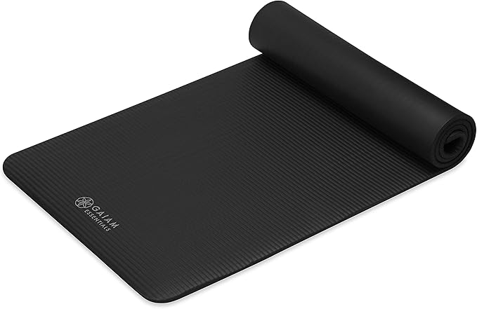 Gaiam Essentials 2/5" Thick (10mm) Yoga & Pilates, Fitness & Exercise Mat with Easy-Cinch Carrier Strap Cushion Support For Fitness and Gym Workouts