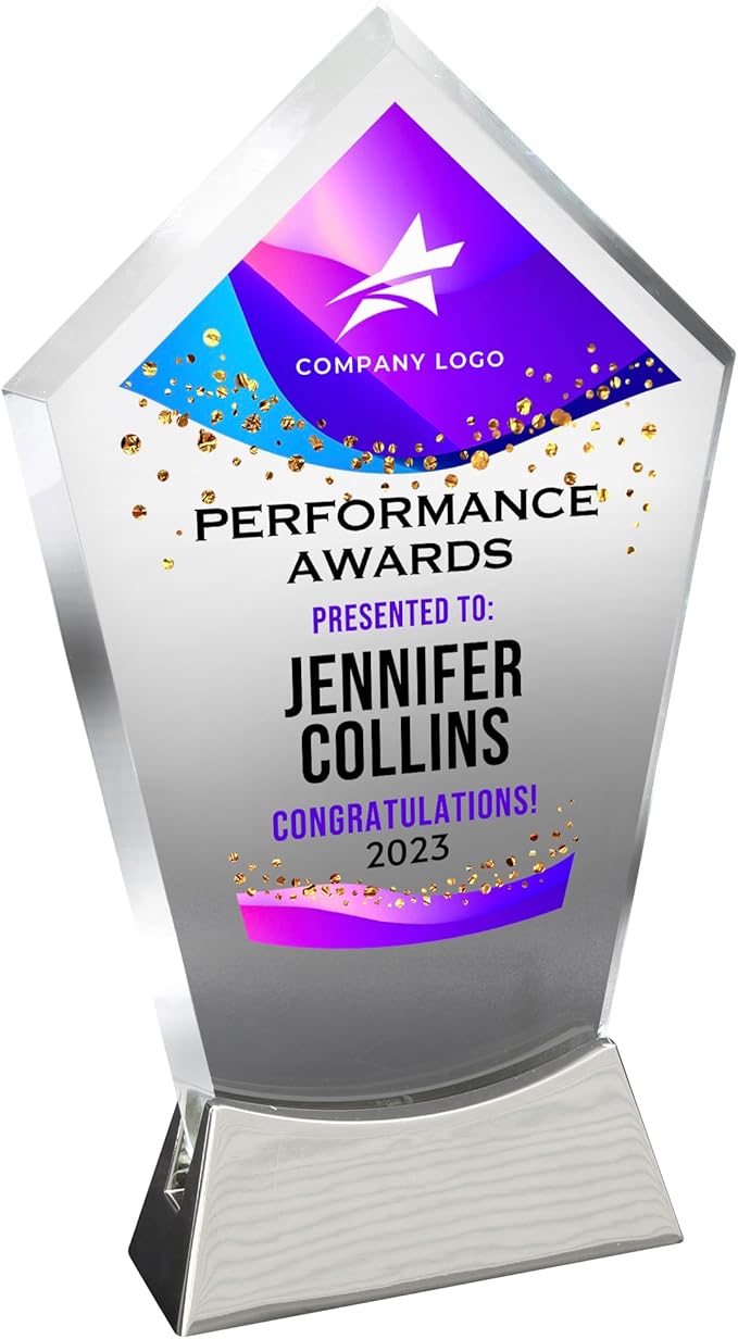 7 1/2" Personalized Glass Plaque for Trophies & Awards, Custom Employee of the Month, Retirement, Leadership & Appreciation Gift J Awards (D3)