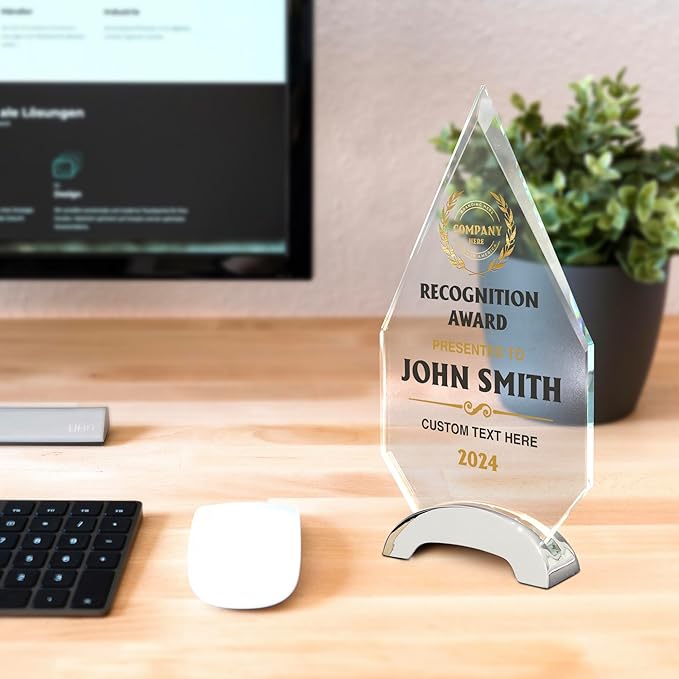 9 1/4" Personalized Glass Plaque for Awards and Trophies, Custom Award for Employee of the Month, Retirement, Leadership and Appreciation Gift P (Design 5)