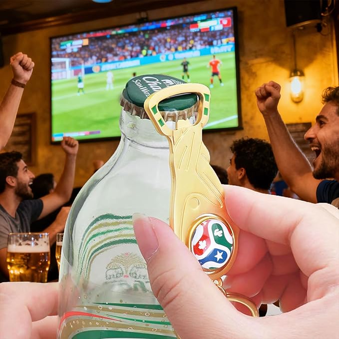 2026 World Cup Trophy Bottle Opener Keychains, Gold Bottle Opener Keychain with World Cup Soccer Ball Design, Football Merchandise Keychains Gift for Football Fan
