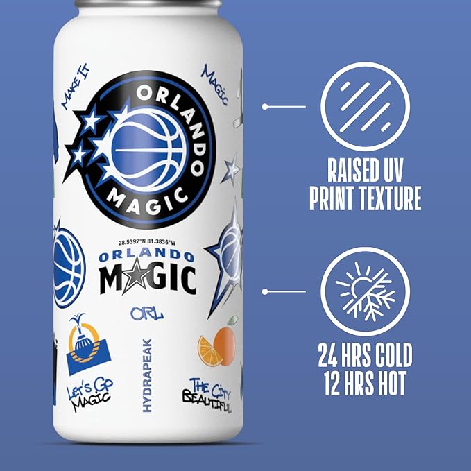 Hydrapeak x NBA Officially Licensed Orlando Magic 32 oz Active Water Bottle with Chug Lid Reusable Stainless Steel Double Wall Insulated Sports Gift, Celebrating The City Of Orlando
