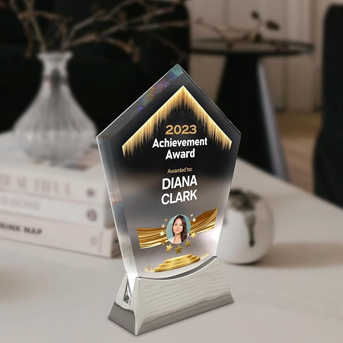 7 1/2" Personalized Glass Plaque for Trophies, Custom Award for Employee of the Month, Retirement, Leadership & Appreciation Gift J Awards (D5)