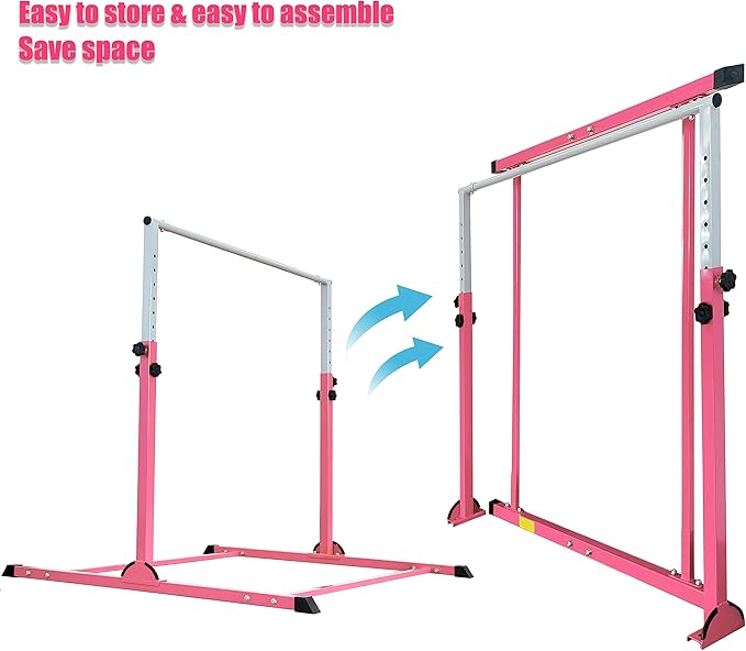 MARFULA Gymnastic Bar with 4 ft Inner Width 5 ft Adjust Height for Kids Kip Bar with 350 lbs Gymnastic Training Equipment for Kids 3-15 Years Home and Club Use