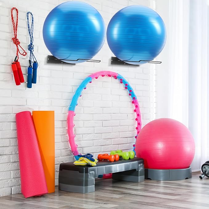 Threan Metal Medicine Ball Rack Wall Mounted 16.6'' Large Yoga Storage Ball Rack Thickened Black Sport Exercise Equipment Holder for Gyms Studios Home Space