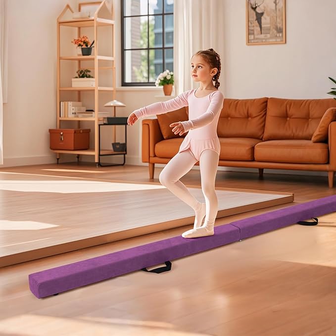 Giantex 7FT/8FT/9FT Balance Beam, Folding Gymnastics Beam w/Carry Handles, Floor Foam Gymnastics Equipment for Kids, Non Slip Rubber Base for Exercise, Practice & Professional Home Training