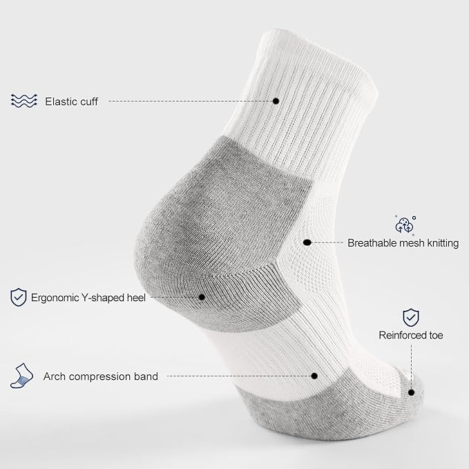 FITRELL 6 Pack Men's Athletic Ankle Socks Cushioned Sports Running Socks 7-9/9-12/12-15