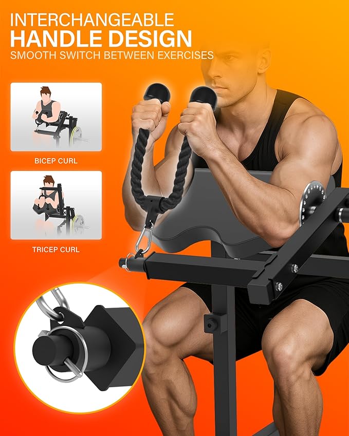 HVO Bicep Tricep Curl Machine: Adjustable Preacher Arm Bicep Curl and Tricep Extension Machine Plate Loaded Exercise Equipment for Home Gym