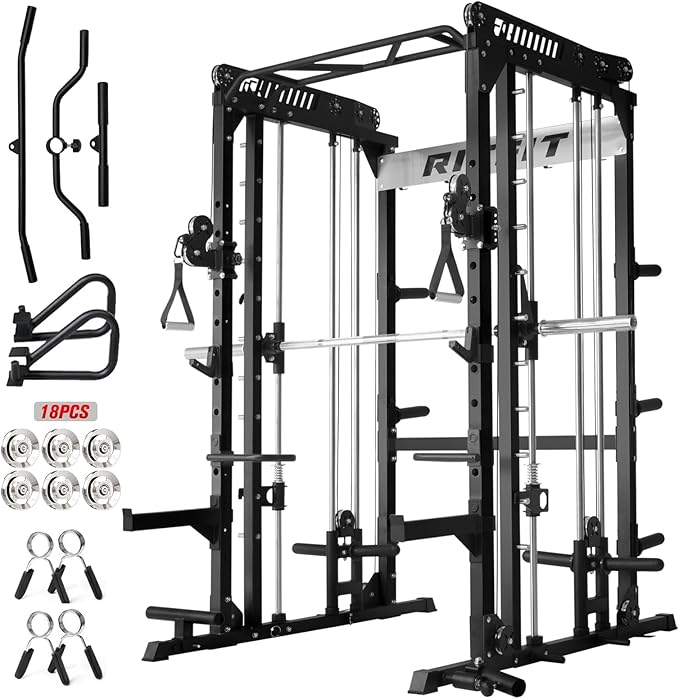 RitFit M1 Pro Smith Machine Package, All-in-One Power Cage with Weight Stack Set, Includes LAT Pulldown & Cable Crossover System for Home Gyme