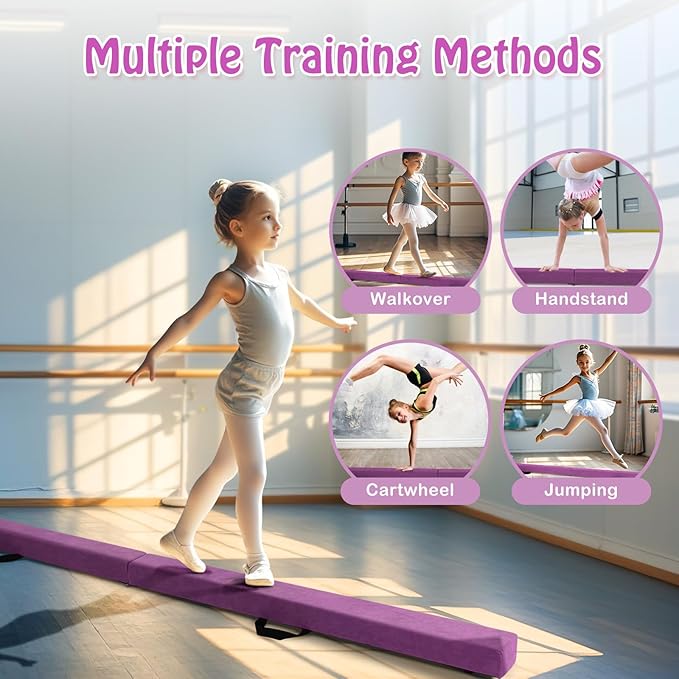 Giantex 7FT/8FT/9FT Balance Beam, Folding Gymnastics Beam w/Carry Handles, Floor Foam Gymnastics Equipment for Kids, Non Slip Rubber Base for Exercise, Practice & Professional Home Training