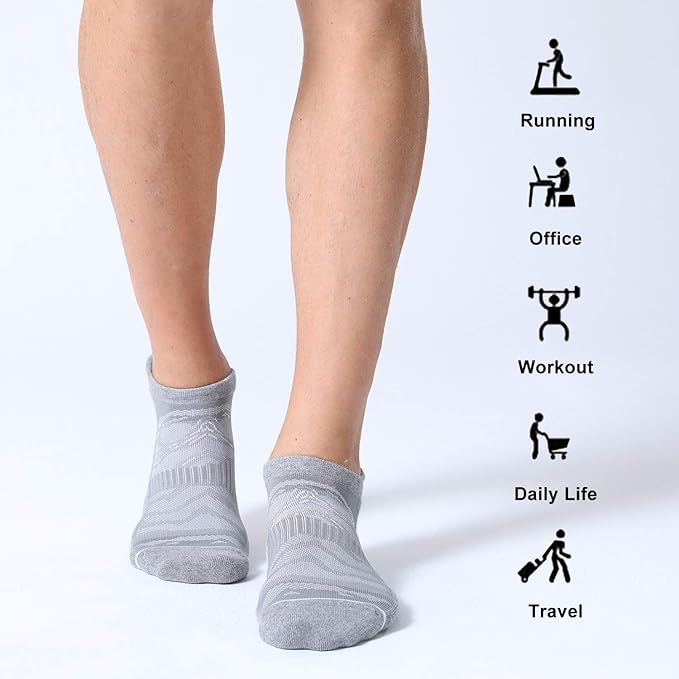 FITRELL Men's 6 Pack Ankle Running Socks Low Cut Cushioned Athletic Sports Socks 7-9/9-12/12-15