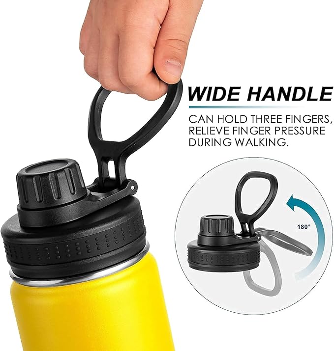 koodee Water Bottle-16 oz Stainless Steel Double Wall Vacuum Insulated Wide Mouth Water Bottle for Back to School-Reuasble Metal Flask with Leakproof Spout Lid (Yellow)