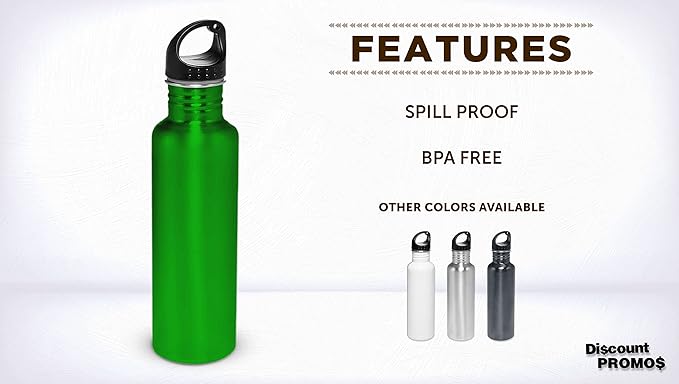 DISCOUNT PROMOS Stainless Steel Water Bottles 26 oz. Set of 10, Bulk Pack - Reusable, Leak Proof, Perfect for Gym, Hiking, Camping, Outdoor Sports - Green
