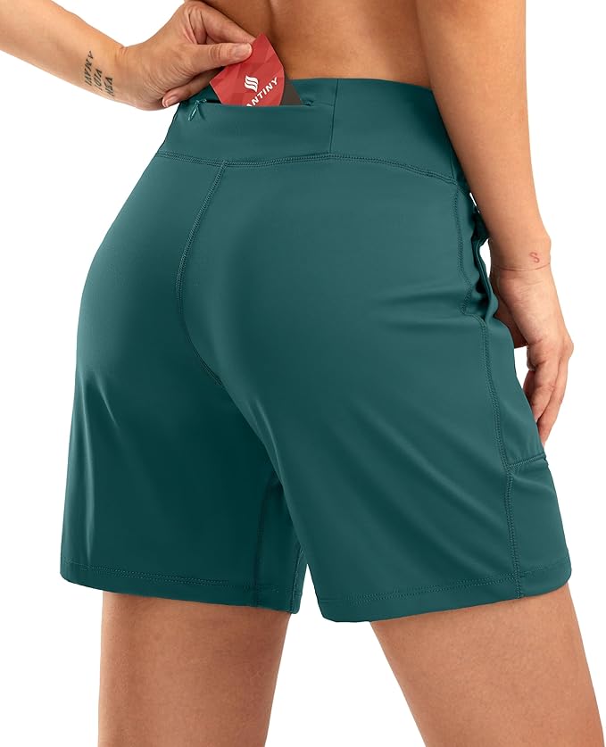 SANTINY Women's 6'' Athletic Long Shorts with 4 Pockets High Waisted Bermuda Shorts for Women Walking Running Casual