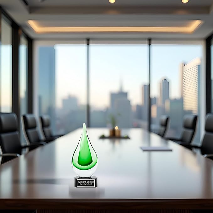 Hand-Blown Art Glass Award – Custom Engraved Elegant Award for Corporate, Sports Retirement Volunteer Recognition Leadership Personal Milestones Employee Gifts