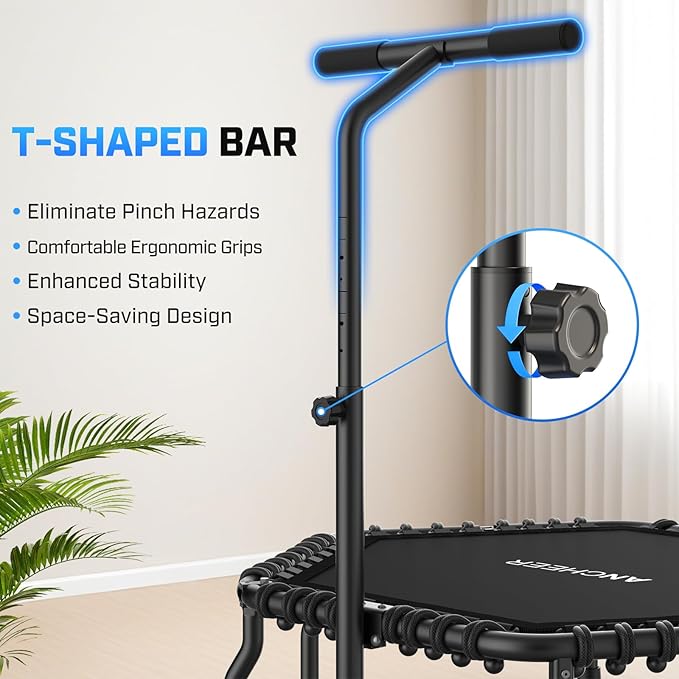 ANCHEER Trampoline, 50'' Rebounder Trampoline for Adult with Bar, Indoor Outdoor Mini Trampoline, 550LBS Fitness Trampoline with Bungee, Jumping Cardio Equipment, Exercise Trampoline at Home Gym