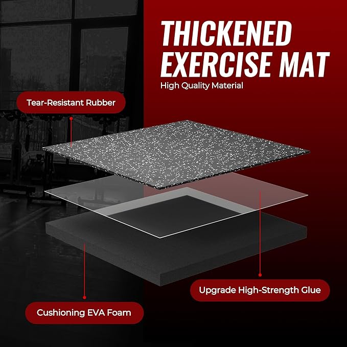 SUPERJARE 0.56'' Thick 48 Pcs 192 Sq Ft Rubber Top Exercise Equipment Mats, High Density EVA Foam Mats with Rubber Top, Interlocking Gym Flooring for Home Gym, Protective Workout Mat, Black/Grey