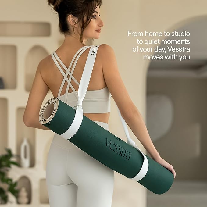 Premium Yoga Mat – Natural Rubber Non-Slip Fitness & Pilates Mat with PU Grip Surface, Carrying Strap Included, Sweat-Resistant, Durable Support, 4mm Thick, 72"x27" for Yoga, Pilates, Gym and Home Workouts