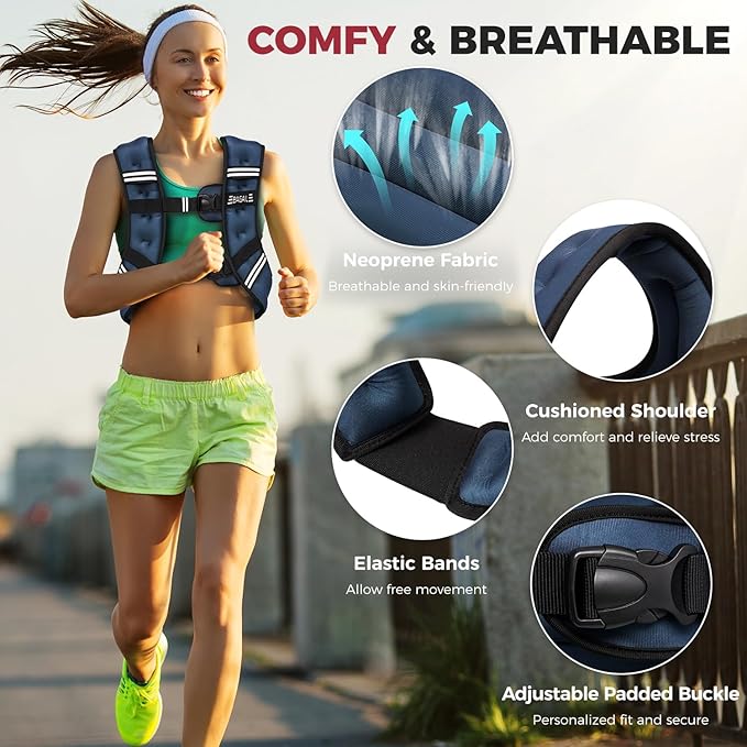 BAGAIL Weighted Vest, 5lb/8lb/10lb/12lb/15lb/20lb/25lb/30lb Weight Vest for Walking & Weight Loss, Reflective Rucking Vest with Phone Pouch for Women & Men, Home Gym & Outdoor Training