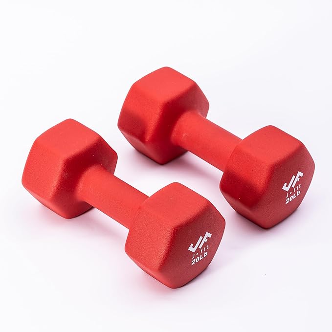 JFIT Dumbbell Pairs or Sets – Neoprene & Vinyl Coated Hand Weights for Home Gym, Strength Training, Aerobics, Cardio Exercise and Fitness