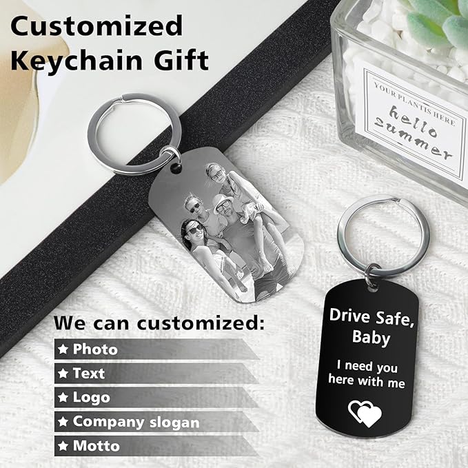 Personalized Keychain with Engraved Photo & Text Customized Custom Gift for Boyfriend, Girlfriend Valentine's Day gift