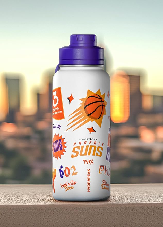 Hydrapeak x NBA Officially Licensed Phoenix Suns 32oz Active Water Bottle Chug Lid Stainless Steel Reusable Double Wall Celebrating The City Of Phoenix