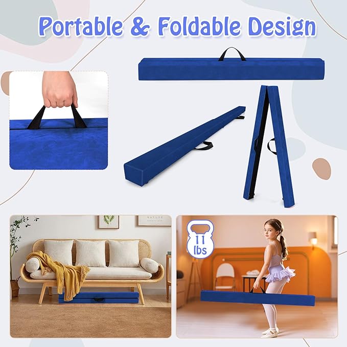 Giantex 7FT/8FT/9FT Balance Beam, Folding Gymnastics Beam w/Carry Handles, Floor Foam Gymnastics Equipment for Kids, Non Slip Rubber Base for Exercise, Practice & Professional Home Training