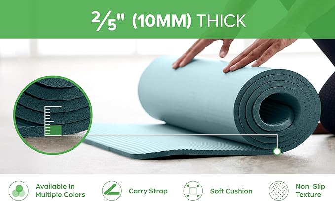 Gaiam Essentials 2/5" Thick (10mm) Yoga & Pilates, Fitness & Exercise Mat with Easy-Cinch Carrier Strap Cushion Support For Fitness and Gym Workouts