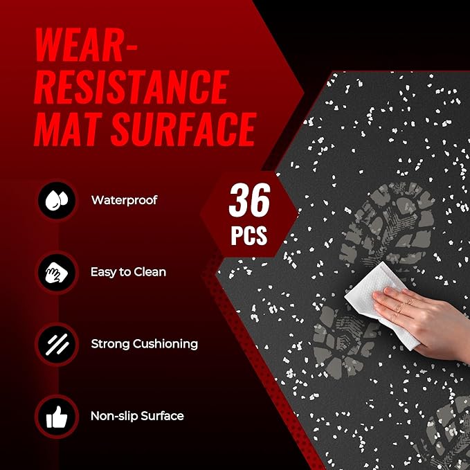 SUPERJARE 0.79'' Extra-Thick Exercise Equipment Mats, 36 Pcs 144 Sq Ft Rubber Top Floor Tiles with High Density EVA Foam, Interlocking Gym Flooring for Home Gym, Workout Mat, Black/Grey