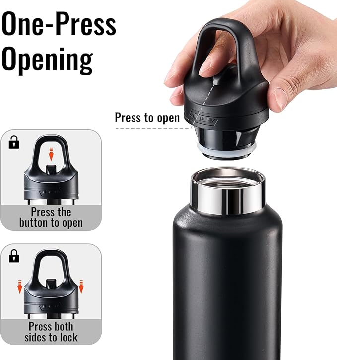 Insulated Water Bottle 21 OZ, Insulated Tumbler with One-Touch Open, Travel Water Bottle with Leak-Proof Design, Sports Water Bottle for Women & Men (Black)