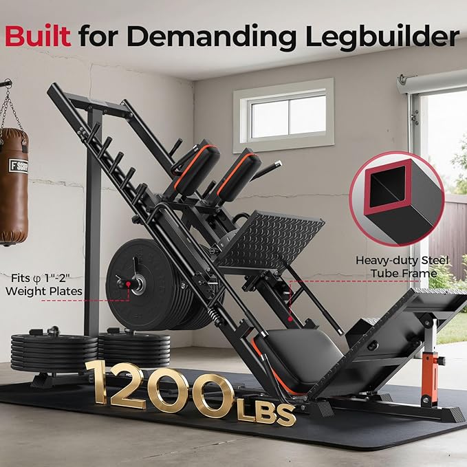 FEIERDUN 3‑in‑1 Leg Press Hack Squat Machine with Stretch Board – Adjustable Leg Press Machine for Home Gym with Full Range of Motion & Ultra-Quiet Pulley System