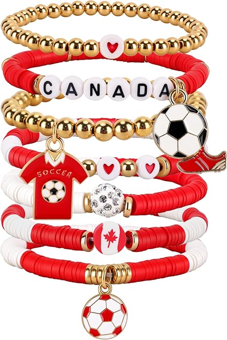 Soccer Bracelet For Women, Game Day Mom Accessories & Outfits Sports Jewelry Fans Gifts, Charm Beaded Stretch Bracelets Essentials Team Gear