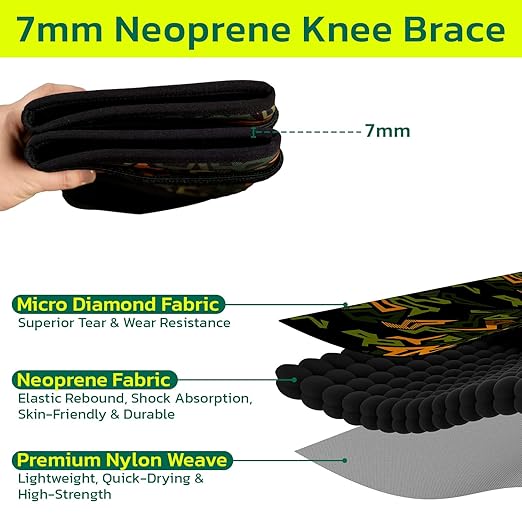 Knee Brace (1 Pair) Adjustable Strap 7mm Neoprene Knee Compression Sleeve Knee Support for Men Women for Training & Fitness, Weightlifting, Black Large