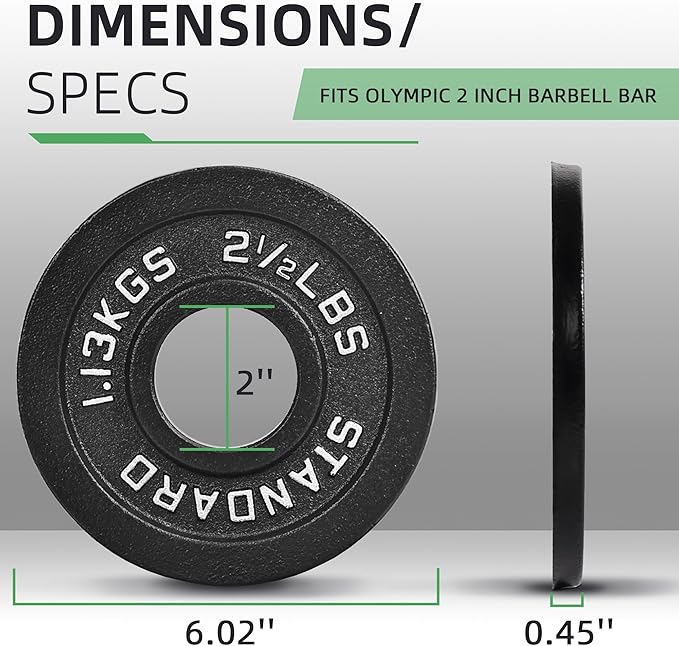 Fitvids 2-Inch Olympic Cast Iron Weight Plate for Strength Training & Weightlifting, Multiple Sizes
