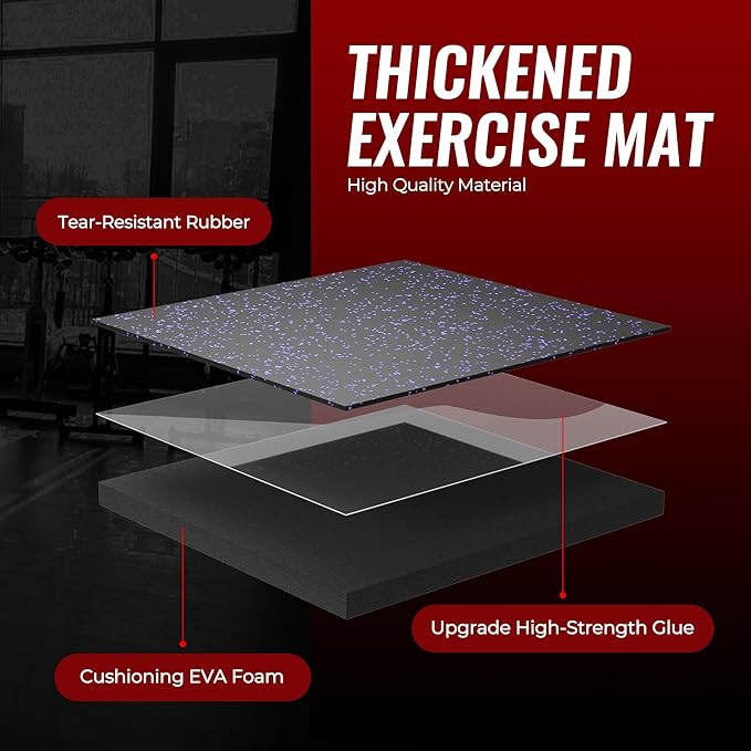 SUPERJARE 0.56'' Thick 24 Pcs 96 Sq Ft Rubber Top Exercise Equipment Mats, High Density EVA Foam Mats with Rubber Top, Interlocking Gym Flooring for Home Gym, Protective Workout Mat, Black/Purple