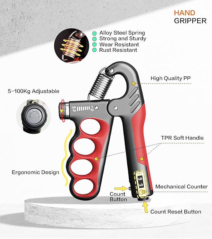 Grip Strength Trainer with Automatic Counter, Hand Grip Strengthener with Adjustable Resistance 11-220Lbs(5-100KG), Ergonomic Design Forearm Strengthener for Musicians Athletes and Injury Recovery