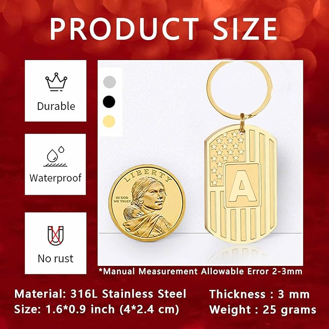 Stocking Stuffers Christmas Gift- Initial Keychain Gifts for Men,A-Z Letter American Flag Keychain Mens Gifts