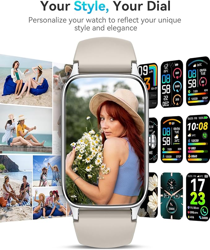 Fitness Activity Tracker for Women Men, Smart Watch Compatible with iPhone Android, IP68 Waterproof Step Counter with 110+ Sports, Sleep Monitor, Calorie Counter (Casual, Starlight, 1.57)