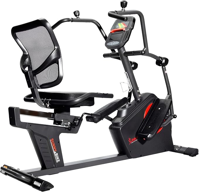 Sunny Health & Fitness Elite Recumbent Cross Trainer & Elliptical Machine with Arm Exercisers for Home Arm/Leg Training, Easy Adjust Seat & Mesh Backrest, Free SunnyFit App Bluetooth Connectivity