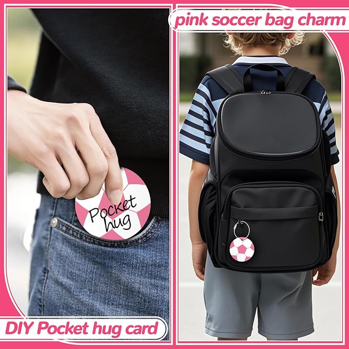 12 Pcs Pink Soccer Luggage Tags for Suitcases Travel Suitcase Labels with Metal Ring 2.75in Pink Soccer Keychain PVC Name Id Card DIY Pocket Hug Card for Men Women Travel Bag Suitcase