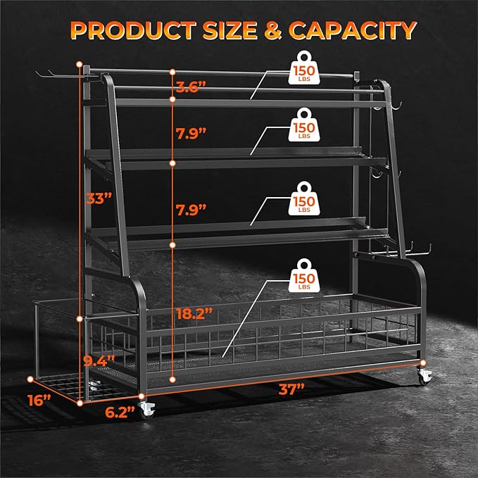 XL Dumbbell Rack Weight Stand - Adjustable Weight Rack for Dumbbells, Home Gym Storage Rack for Kettlebell, Balls,Yoga Mat Storage Holder, Workout Equipment Storage Organizer With Wheels