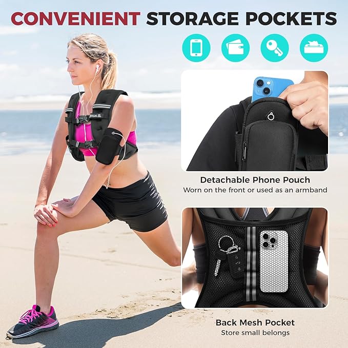 BAGAIL Weighted Vest, 5lb/8lb/10lb/12lb/15lb/20lb/25lb/30lb Weight Vest for Walking & Weight Loss, Reflective Rucking Vest with Phone Pouch for Women & Men, Home Gym & Outdoor Training