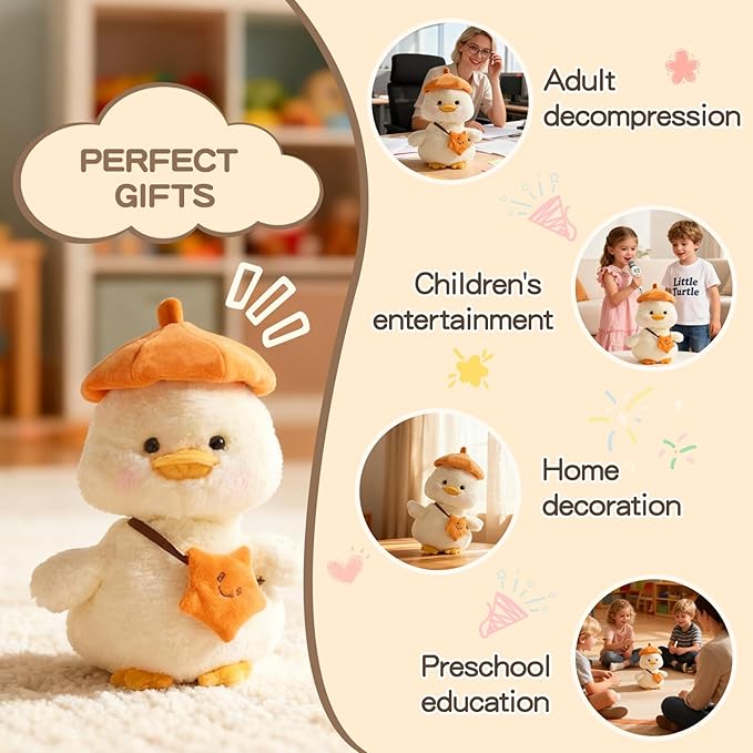 Plush Interactive Talking Duck Toy for Baby Toddler, Toys Boys Girls Gifts Singing Mimicking Recording Repeating What You Say,Head Sway Duck with 8 English Songs for Toddlers 1-3 Years Old, White