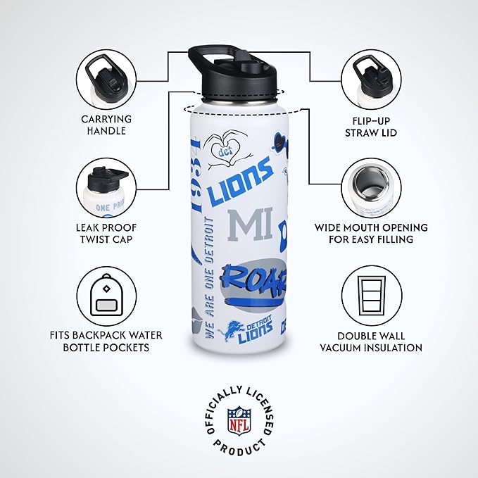 The Memory Company Officially Licensed NFL 34oz Water Bottle - Premium Stainless Steel Double-Wall Insulated, Leakproof Design