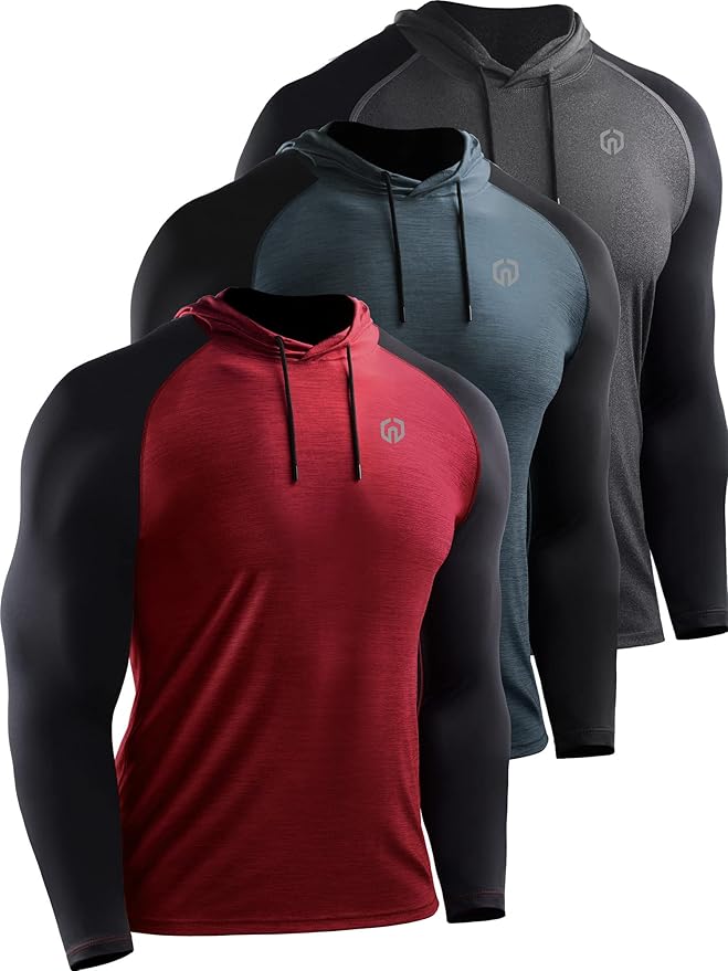 NELEUS Men's Dry Fit Athletic Shirt Workout Running Long Sleeve Shirts with Hoods