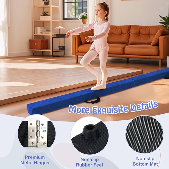 Giantex 7FT/8FT/9FT Balance Beam, Folding Gymnastics Beam w/Carry Handles, Floor Foam Gymnastics Equipment for Kids, Non Slip Rubber Base for Exercise, Practice & Professional Home Training