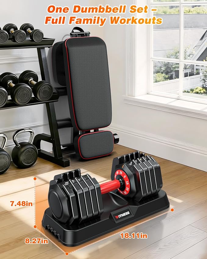 XDDIAS Adjustable Dumbbell Set of 2, 25/55/80LB Dumbbell Set-Fast Adjust Weights Set, 5/10/16 in 1 Free Weights Dumbbells Set with Anti-Slip Metal Handle, Compact Size for Men/Women Home Gym Equipment
