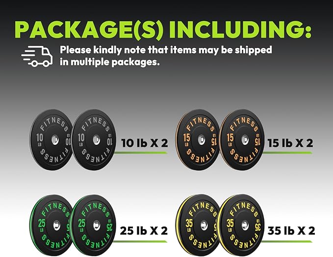 2-Inch Weight Plates High Bounce, Olympic Bumper Plate Set 45/100/160/190/260/300lb, Colored Weight Plates Set for Home Gym, Barbell Weights Rubber Strength Training Plate for Weight Lifting