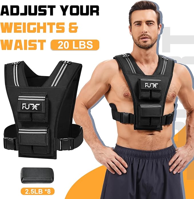 FUFF Adjustable Weighted Vest Men,20/30/40 LB Weight Vest for Strength Trainin, Workout Vest Woman with Removable Iron Weights for Walking, Rucking, Running, Exercise