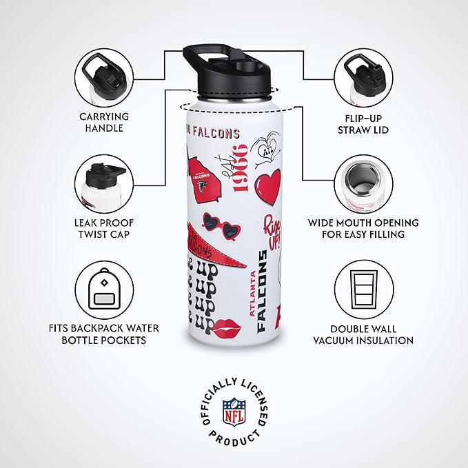 The Memory Company Officially Licensed NFL 34oz Water Bottle - Premium Stainless Steel Double-Wall Insulated, Leakproof Design