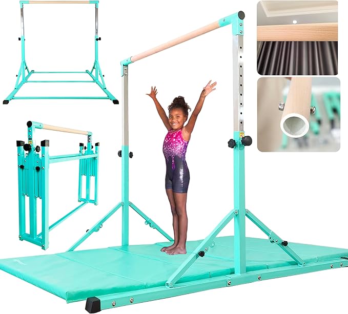 PreGymnastic Foldable Gymnastics Bar, 6FT Horizontal Bars, Folding Training Bar for Kids Ages 3-18, Weight Limit 500 LB, Adjustable kip Bar,Home Gym Equipment Indoor